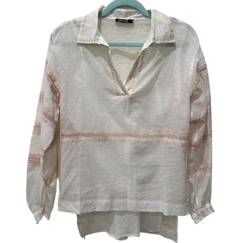 Anthropologie Love Same Embroidered Peasant Tunic